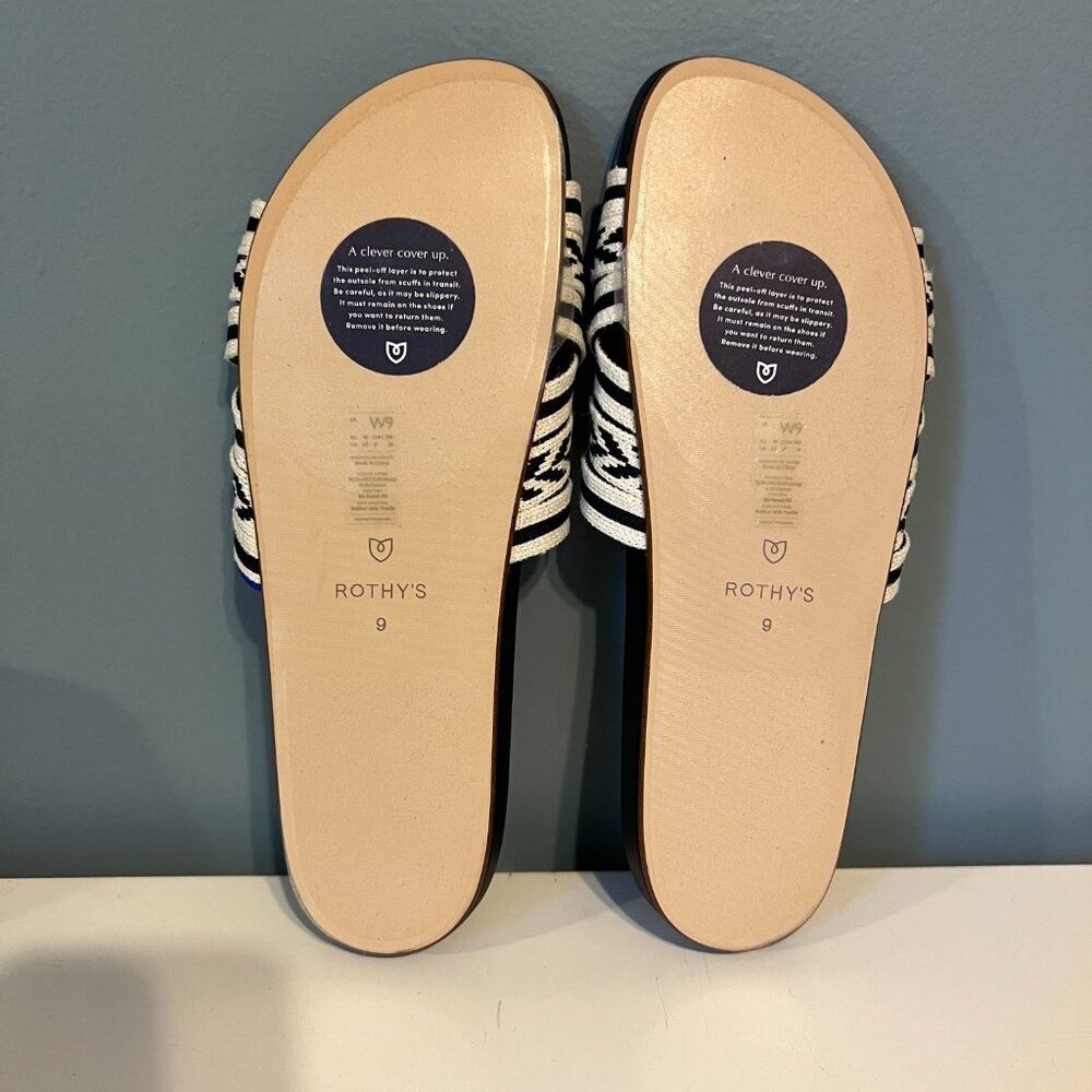 Rothys The Hemp Slide Black & Tan Womens size 9, Brand New With Box - Picture 5 of 7